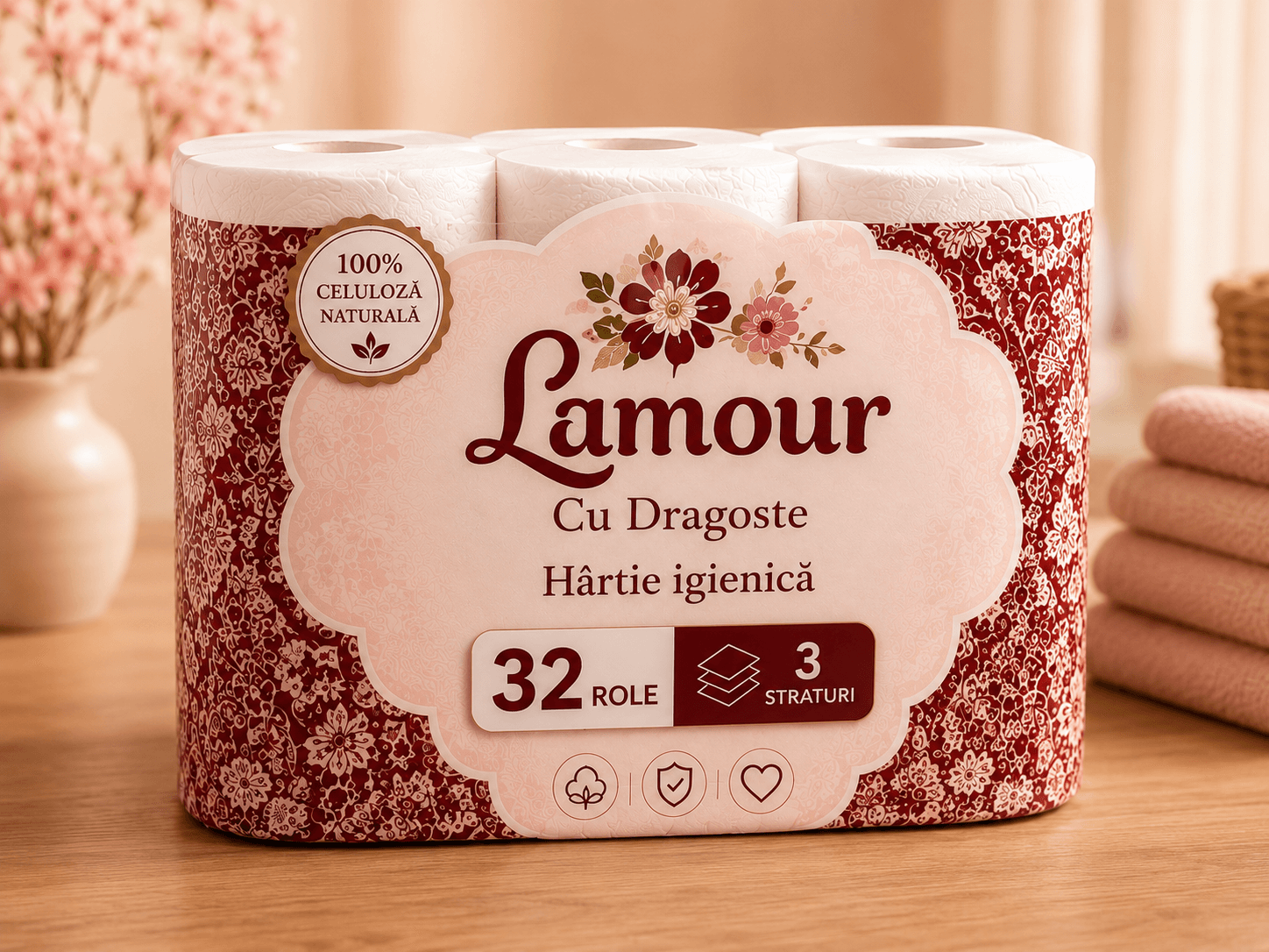 Hârtie igienică LuminTehnica Cu Dragoste, 8 role, 2 straturi